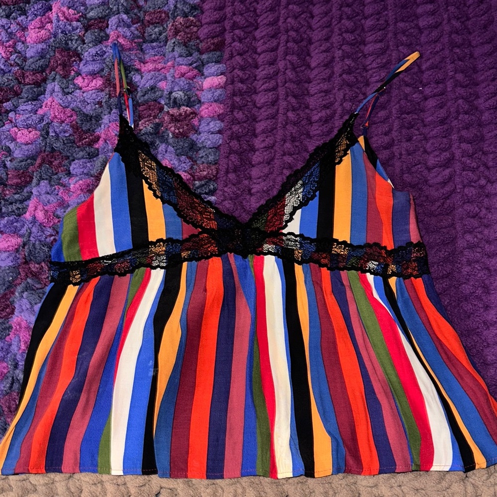 Zara Colorful Striped Camisole with Lace Trim
